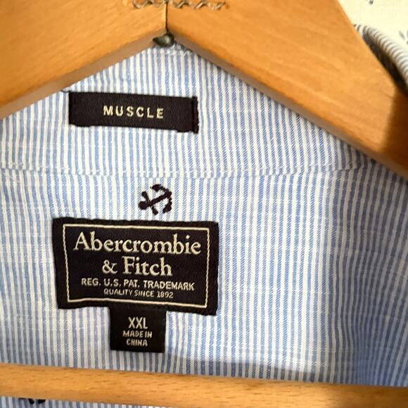 Abercrombie & Fitch Mens Anchor Button Down Shirt XXL Blue White Stripe Coastal - Picture 6 of 6